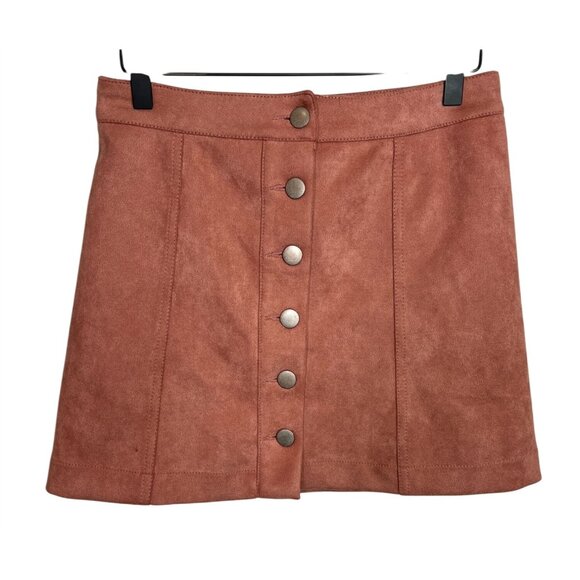 Forever 21 Skirt Womens Sz 25 0 XS Mini Faux Suede Pink Button Down Fall Casual - Picture 1 of 13